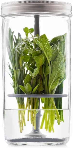 Kilner Herb Keeper Set | Keep Herbs Fresh for Up to 3 Weeks | 1L Wide Mouth Jar with Stainless Steel Lid & Silicone Lifter | Easy-to-Use for Home-Grown or Store-Bought Herbs | Recipe Booklet Included