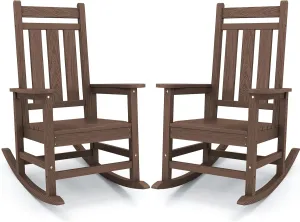 KINGYES Outdoor Patio Rocking Chair Set of 2, Brown