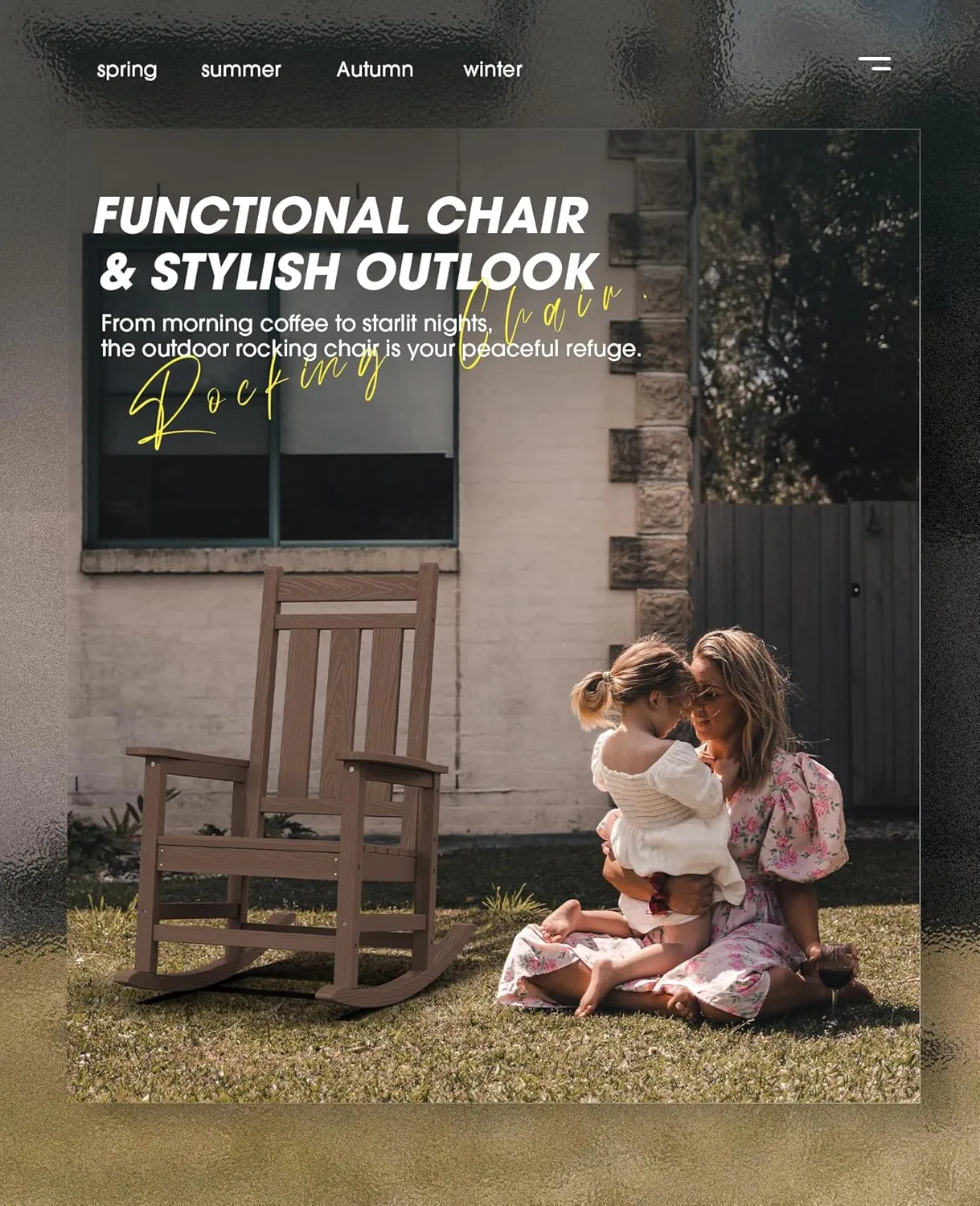 KINGYES Outdoor Patio Rocking Chair Set of 2, Brown