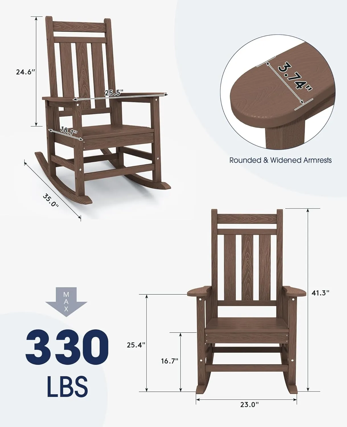 KINGYES Outdoor Patio Rocking Chair Set of 2, Brown