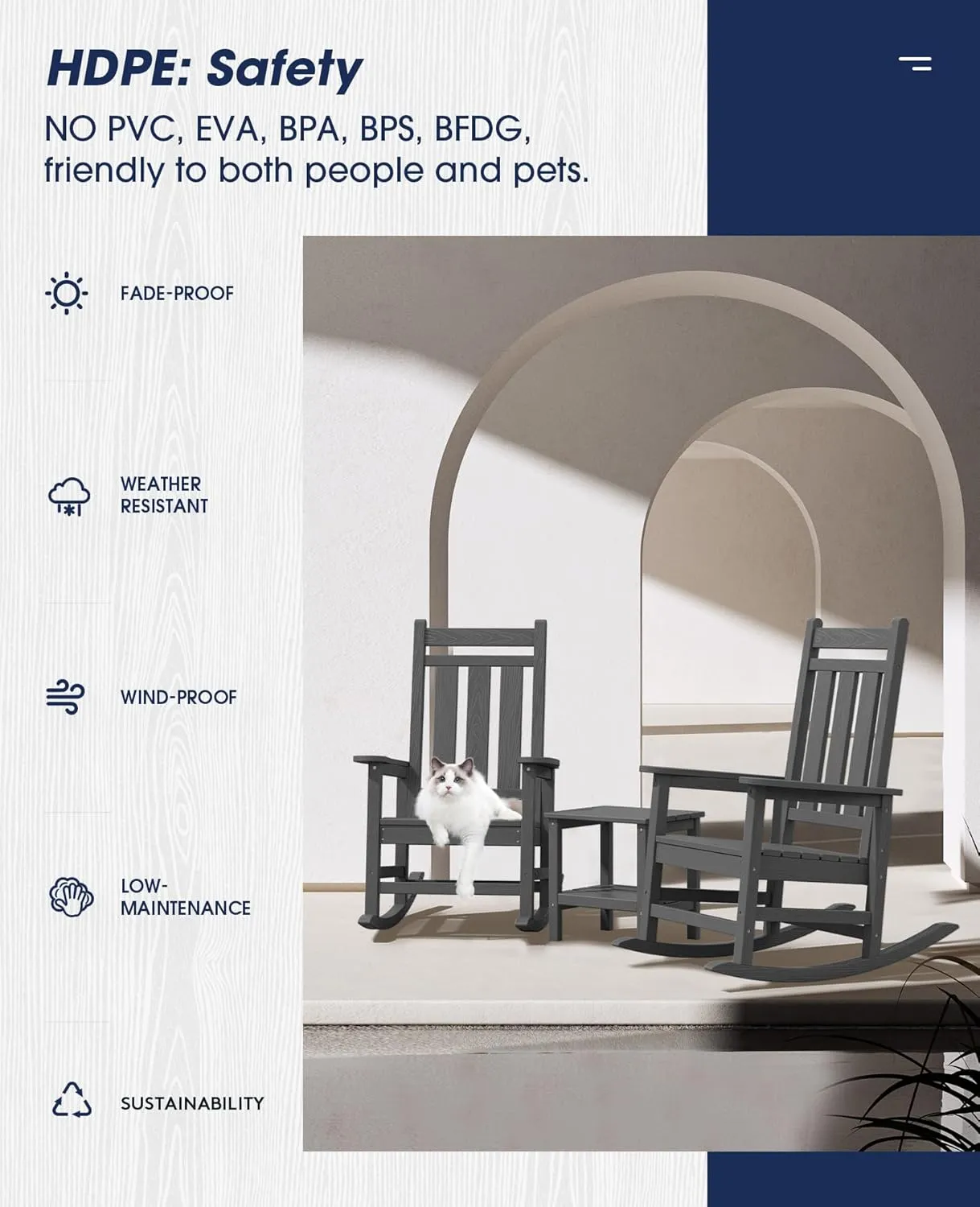 KINGYES Outdoor Patio Rocking Chair Set of 2, Gray