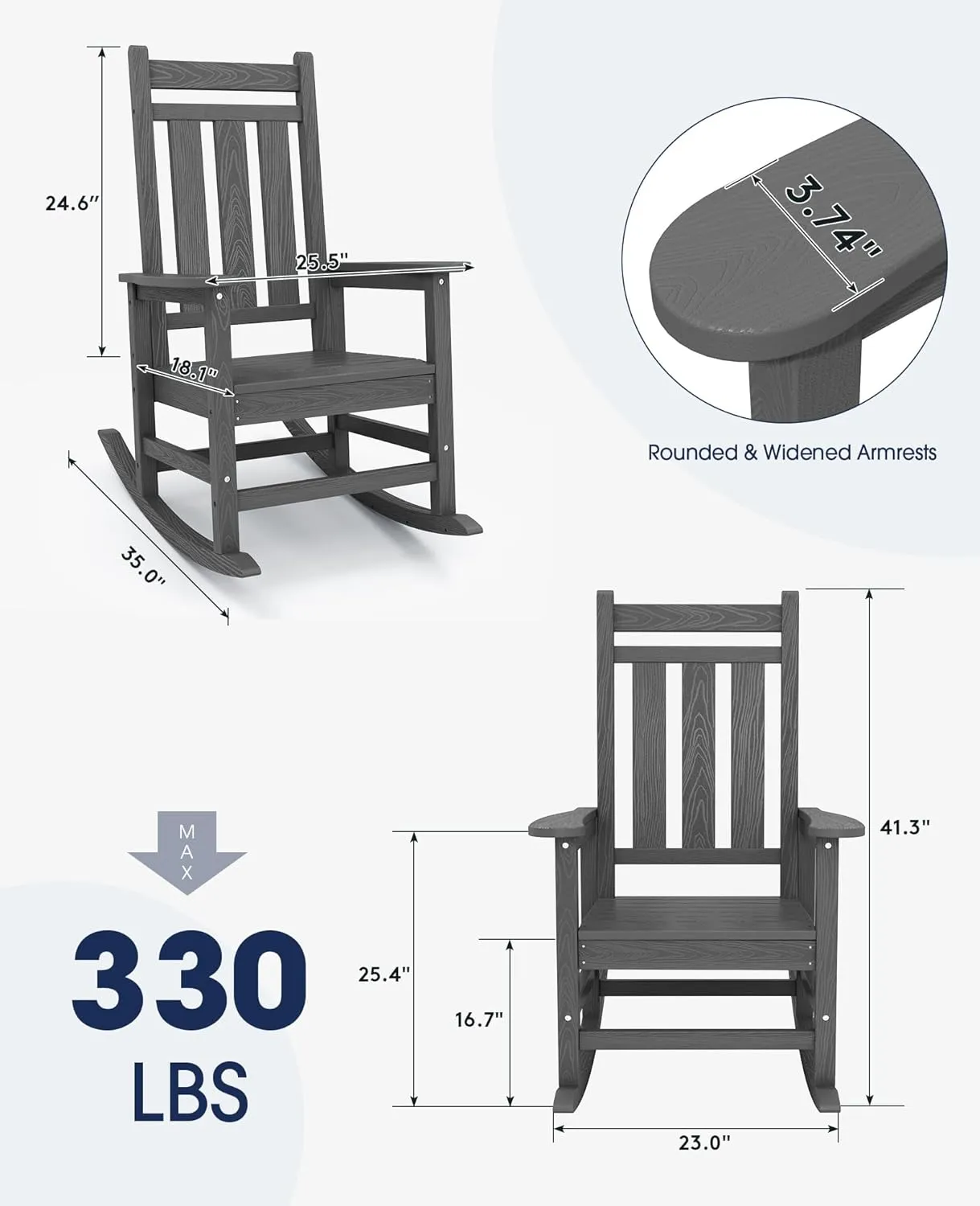 KINGYES Outdoor Patio Rocking Chair Set of 2, Gray