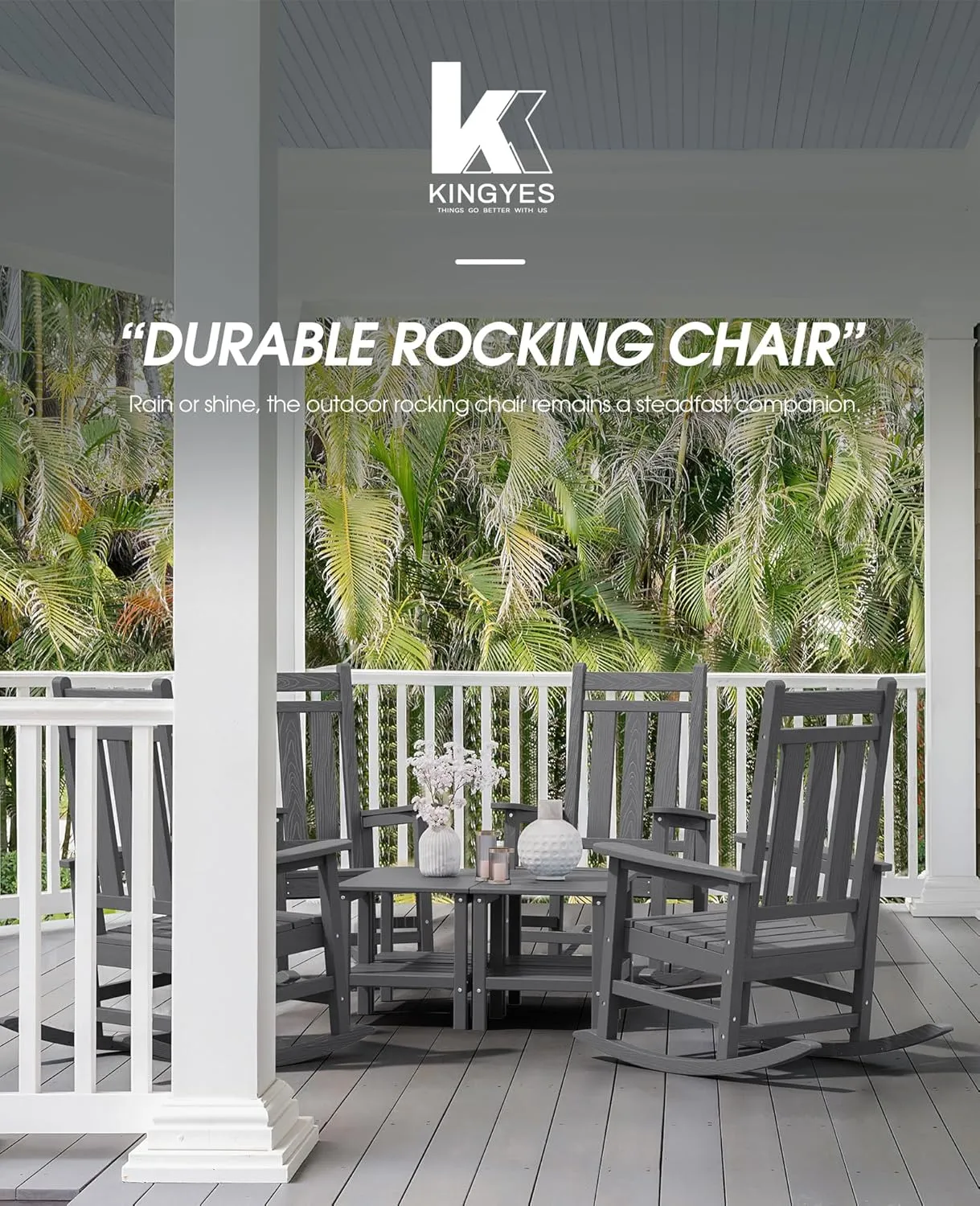 KINGYES Outdoor Patio Rocking Chair Set of 2, Gray