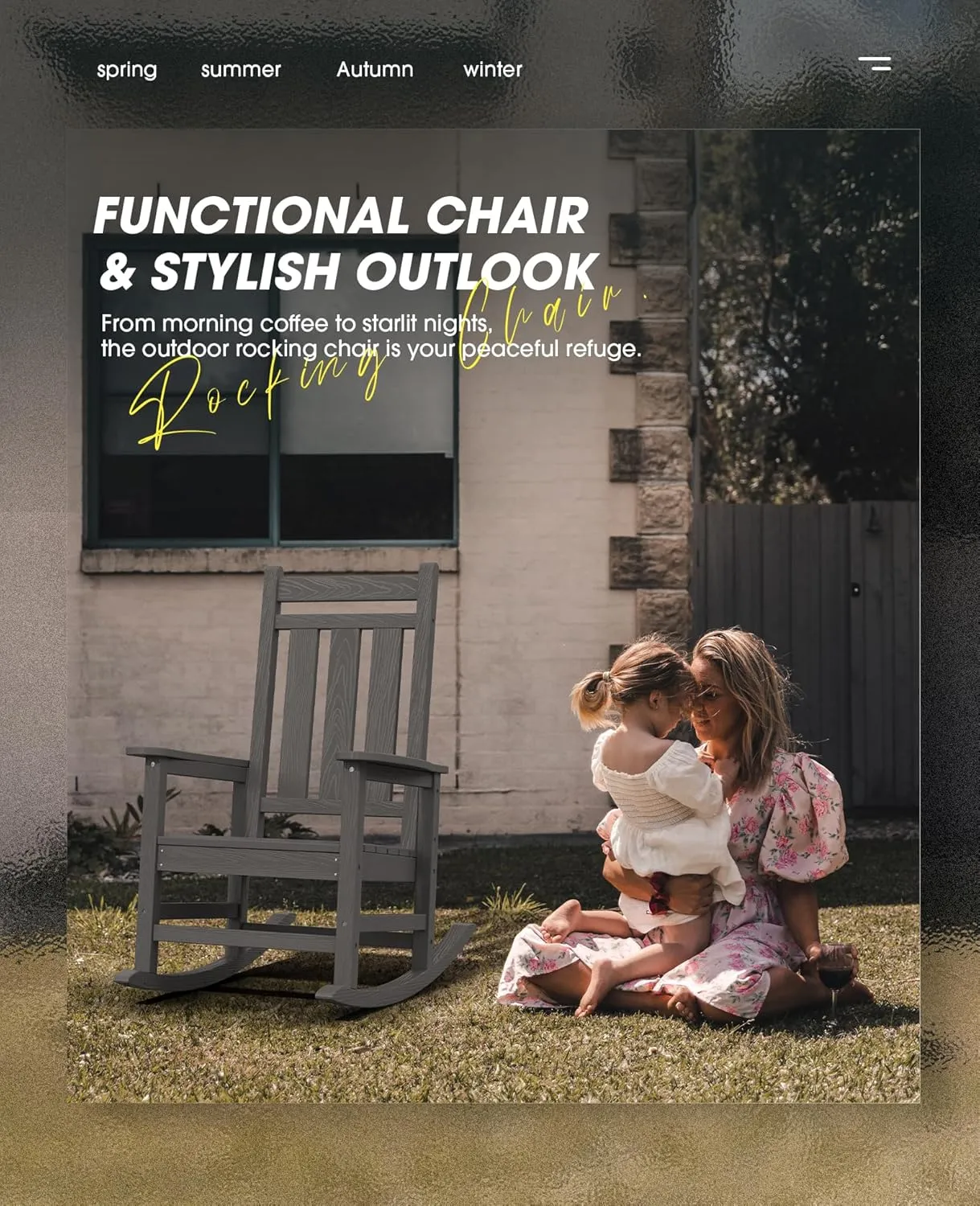 KINGYES Outdoor Patio Rocking Chair Set of 2, Gray