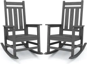 KINGYES Outdoor Patio Rocking Chair Set of 2, Gray