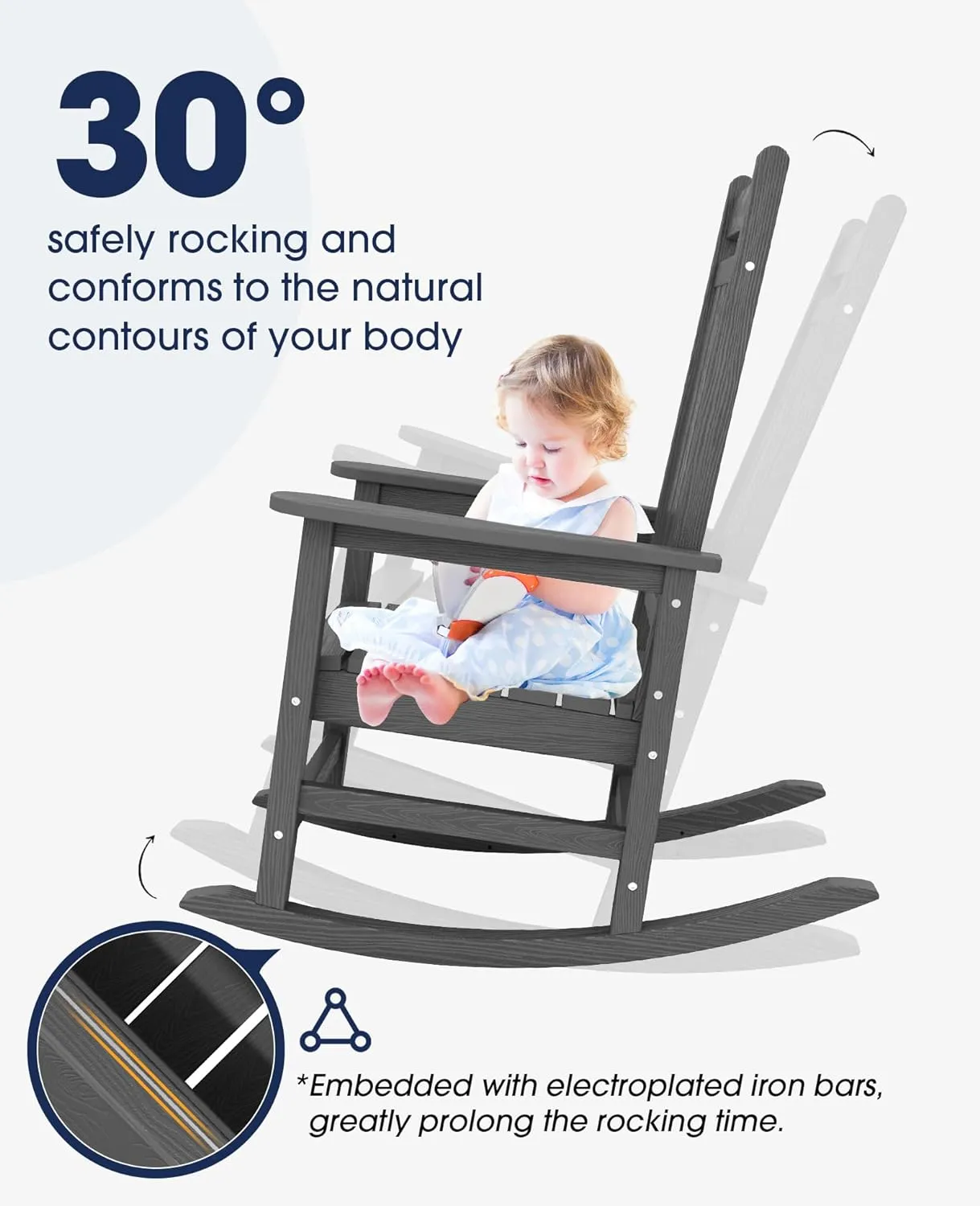 KINGYES Outdoor Patio Rocking Chair Set of 2, Gray