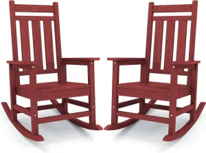 KINGYES Outdoor Patio Rocking Chair Set of 2, Red