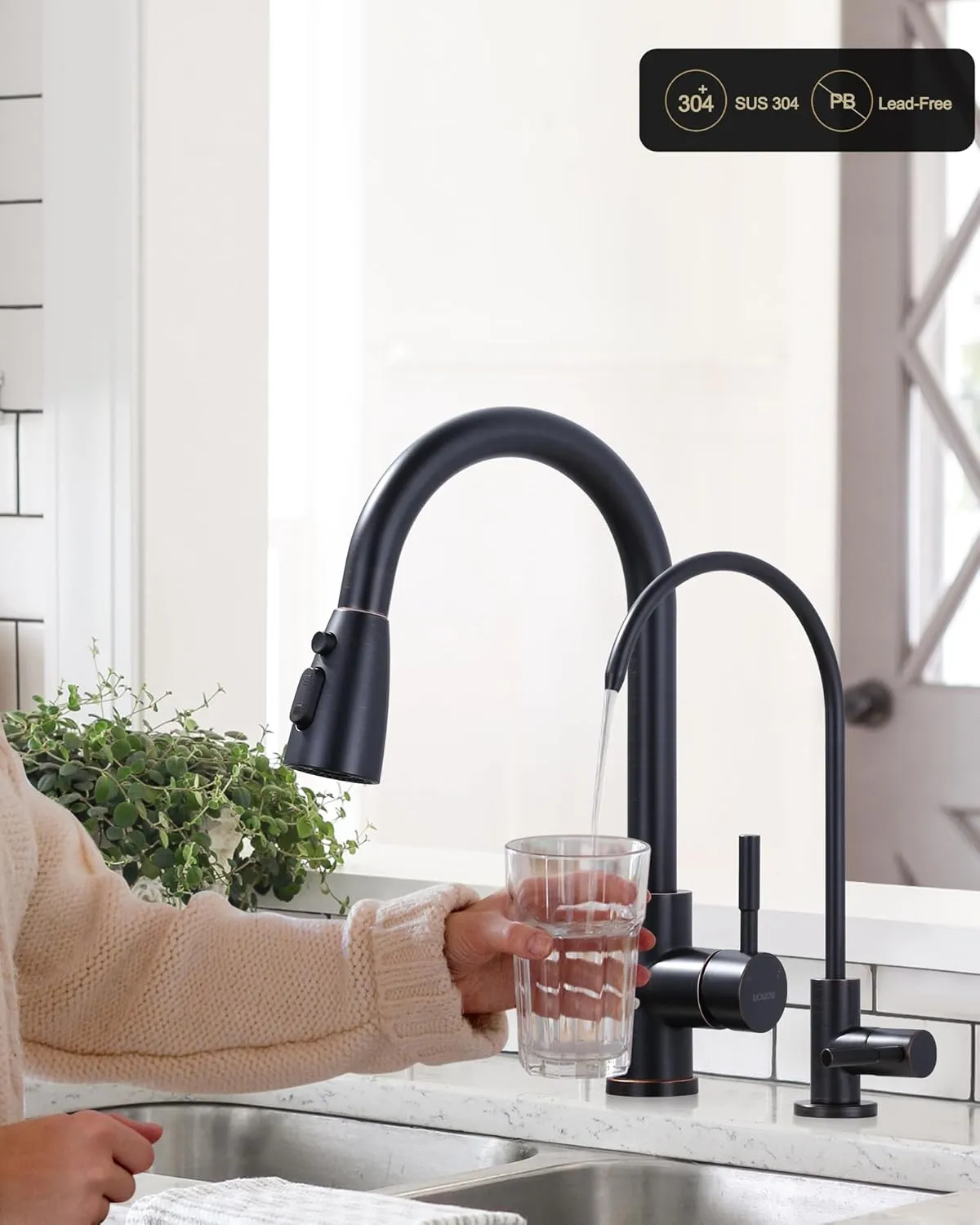 Kitchen Faucet and Water Filter Faucet Combo, WOWOW Stainless Steel Kitchen Sink Faucet with Drinking Water Faucet for Reverse Osmosis or Water Filtration System, Oil-Rubbed Bronze