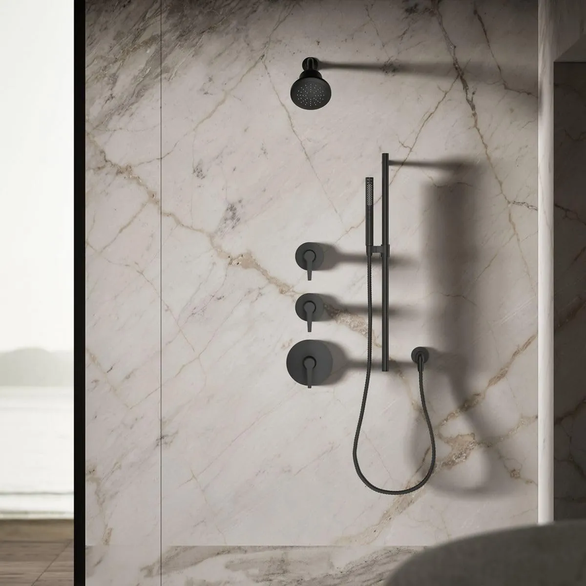 KOHLER K-33631-G-BL Cinq Single-Function Filtered Shower Head, Round Fixed Showerhead with Filter for Hard Water, 1.75 gpm, Matte Black