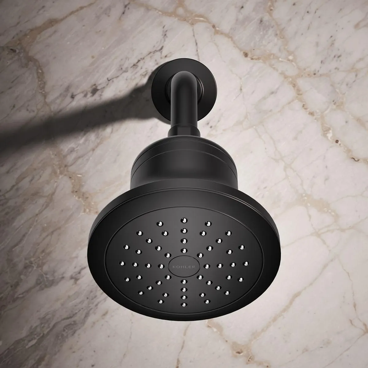 KOHLER K-33631-G-BL Cinq Single-Function Filtered Shower Head, Round Fixed Showerhead with Filter for Hard Water, 1.75 gpm, Matte Black