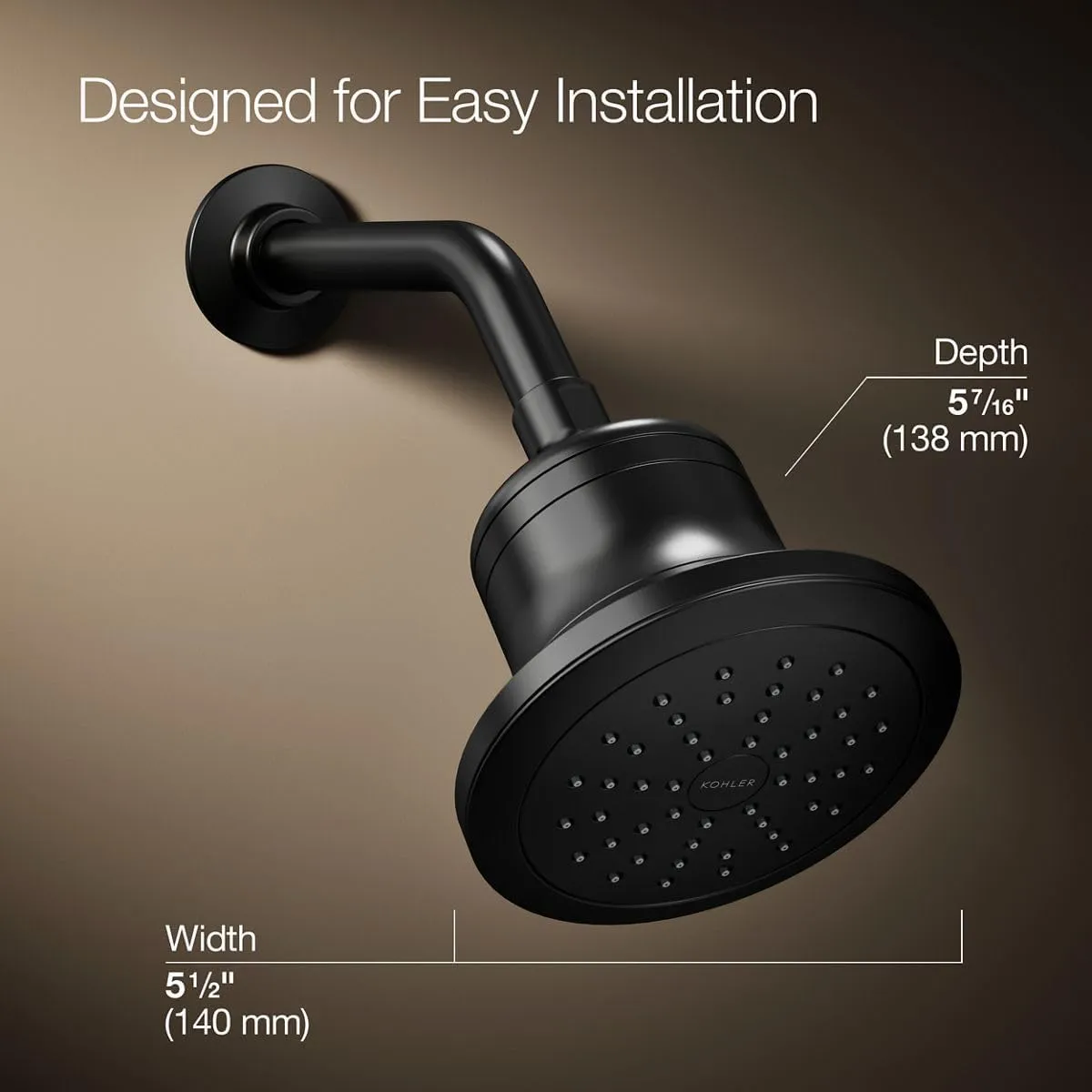 KOHLER K-33631-G-BL Cinq Single-Function Filtered Shower Head, Round Fixed Showerhead with Filter for Hard Water, 1.75 gpm, Matte Black