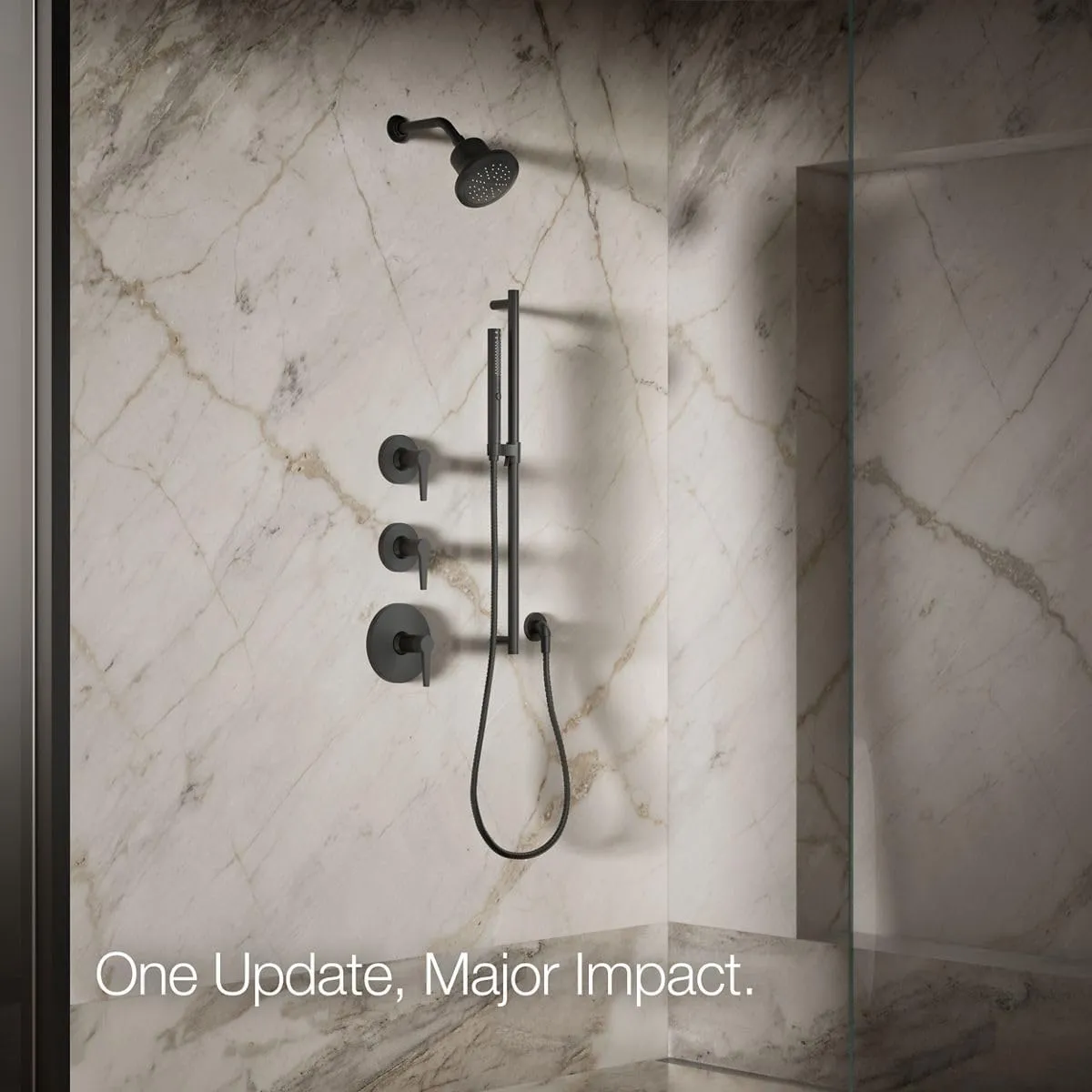 KOHLER K-33631-G-BL Cinq Single-Function Filtered Shower Head, Round Fixed Showerhead with Filter for Hard Water, 1.75 gpm, Matte Black