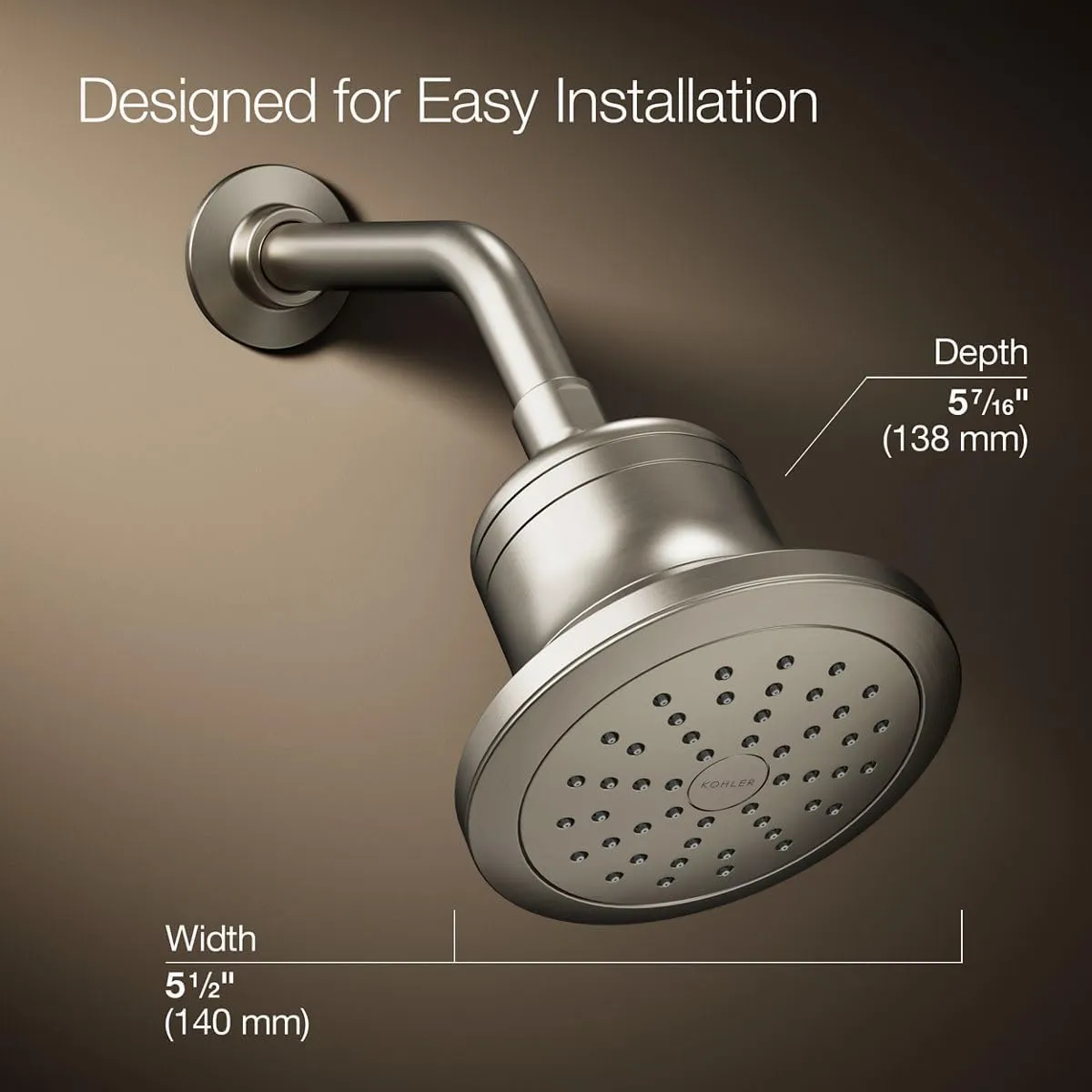 KOHLER K-33631-G-BN Cinq Single-Function Filtered Shower Head, Round Fixed Showerhead with Filter for Hard Water, 1.75 gpm, Vibrant Brushed Nickel