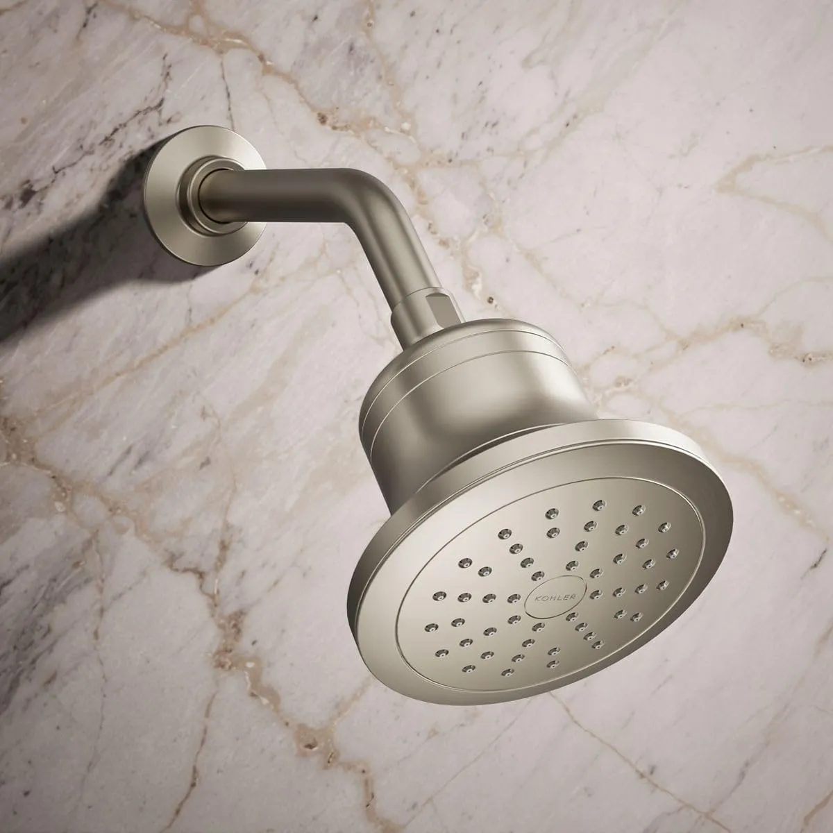 KOHLER K-33631-Y-BN Cinq Single-Function Filtered Shower Head, Round Fixed Showerhead with Filter for Hard Water, 2.5 gpm, Vibrant Brushed Nickel