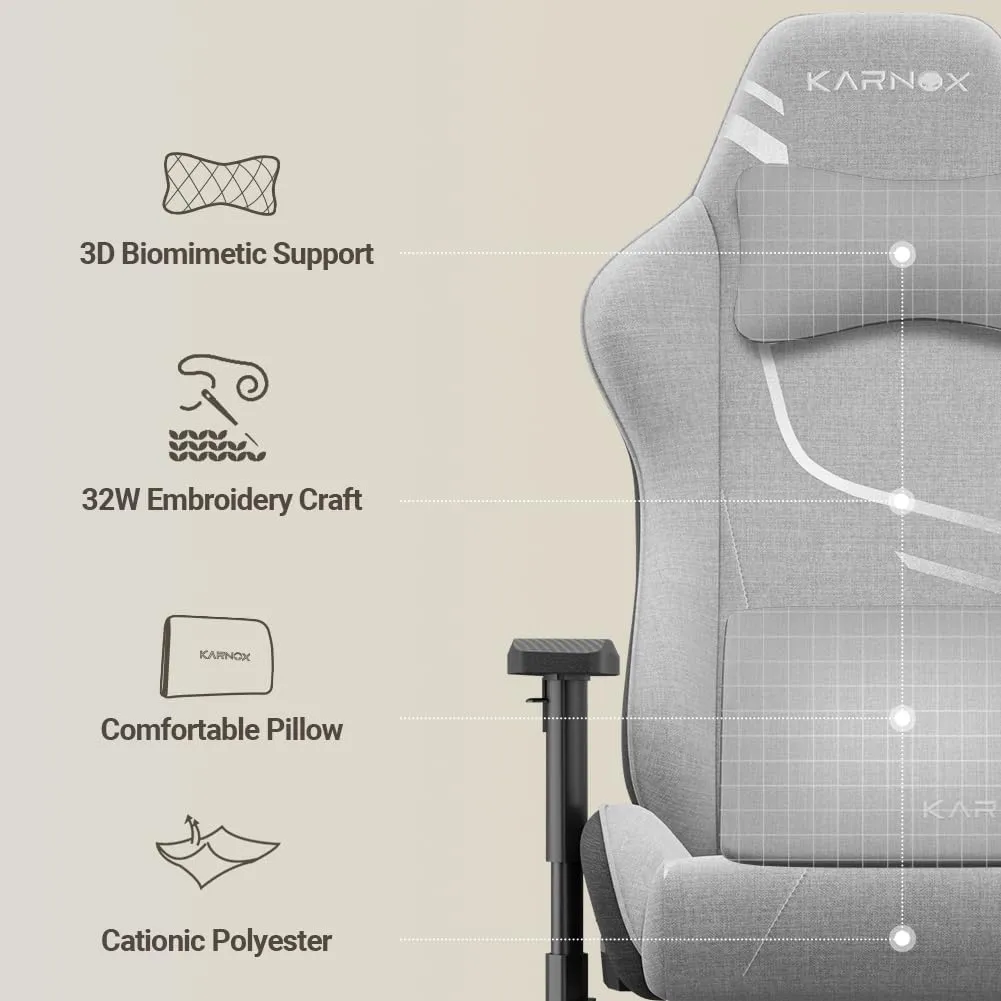 KORNOX Gaming Chair Ergonomic Fabric for Adults, Office Chair High Back,Desk Chair Racing,Task Chair Cloth Adjustable Swivel,Game Chair with Headrest and Lumbar Support for Teens,Silver Grey