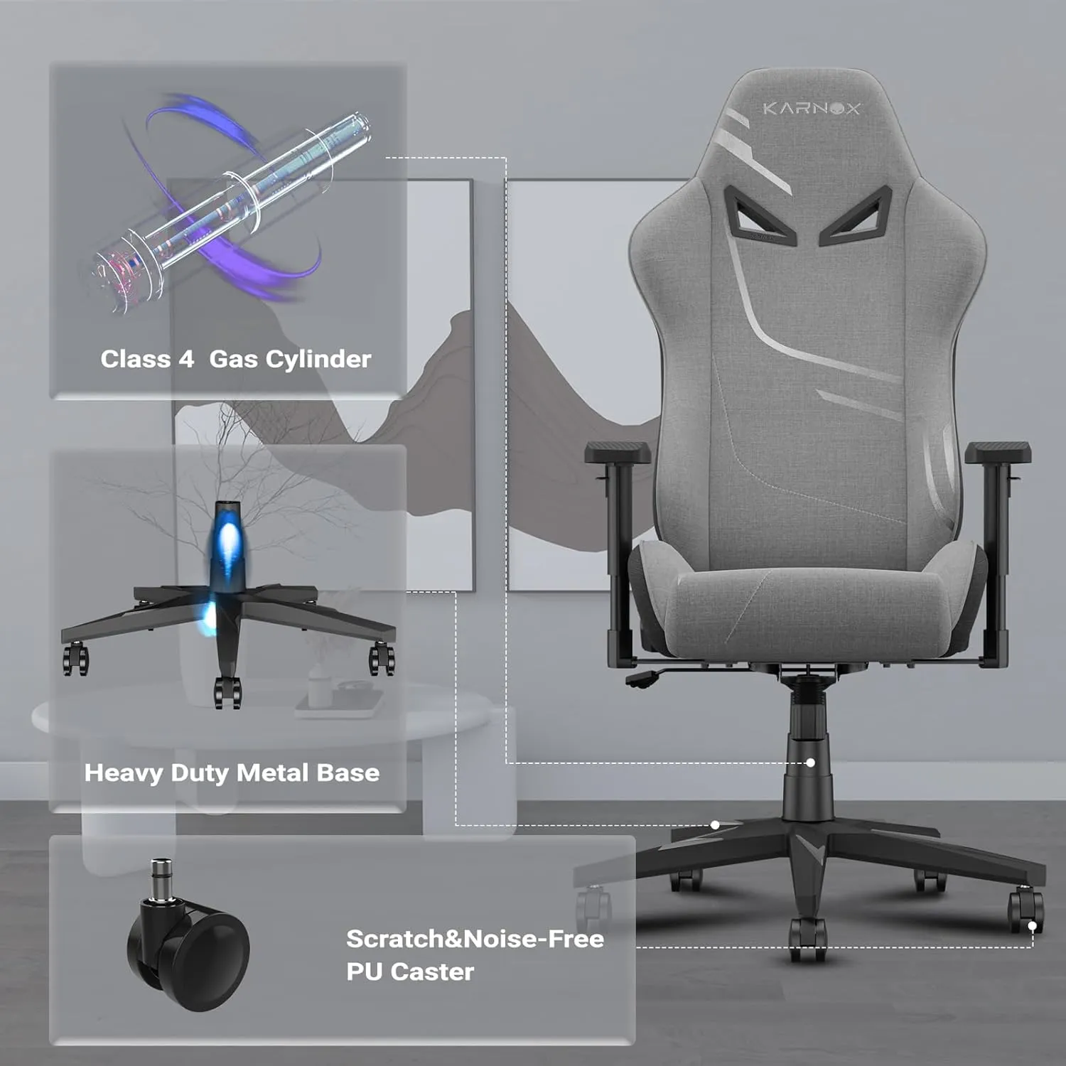 KORNOX Gaming Chair Ergonomic Fabric for Adults, Office Chair High Back,Desk Chair Racing,Task Chair Cloth Adjustable Swivel,Game Chair with Headrest and Lumbar Support for Teens,Silver Grey