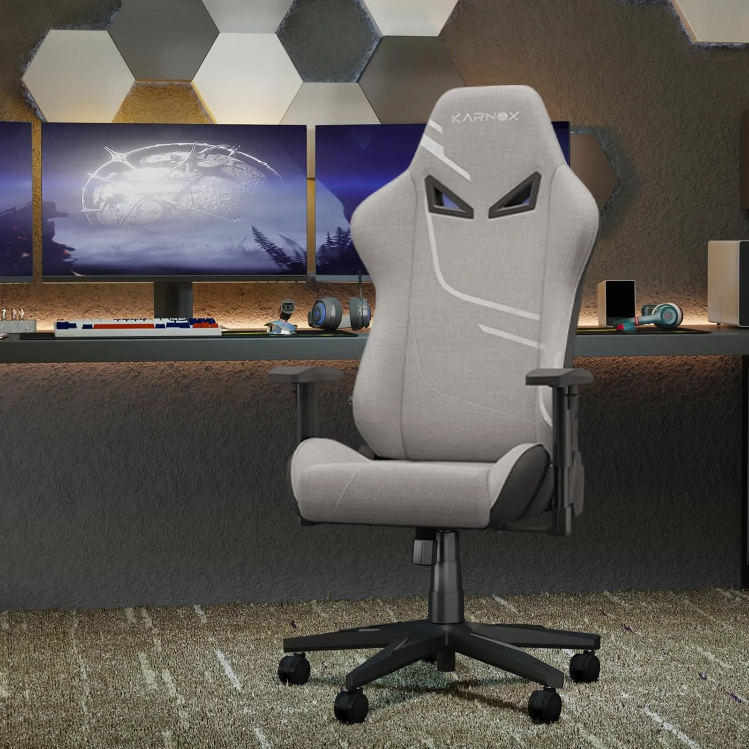 KORNOX Gaming Chair Ergonomic Fabric for Adults, Office Chair High Back,Desk Chair Racing,Task Chair Cloth Adjustable Swivel,Game Chair with Headrest and Lumbar Support for Teens,Silver Grey