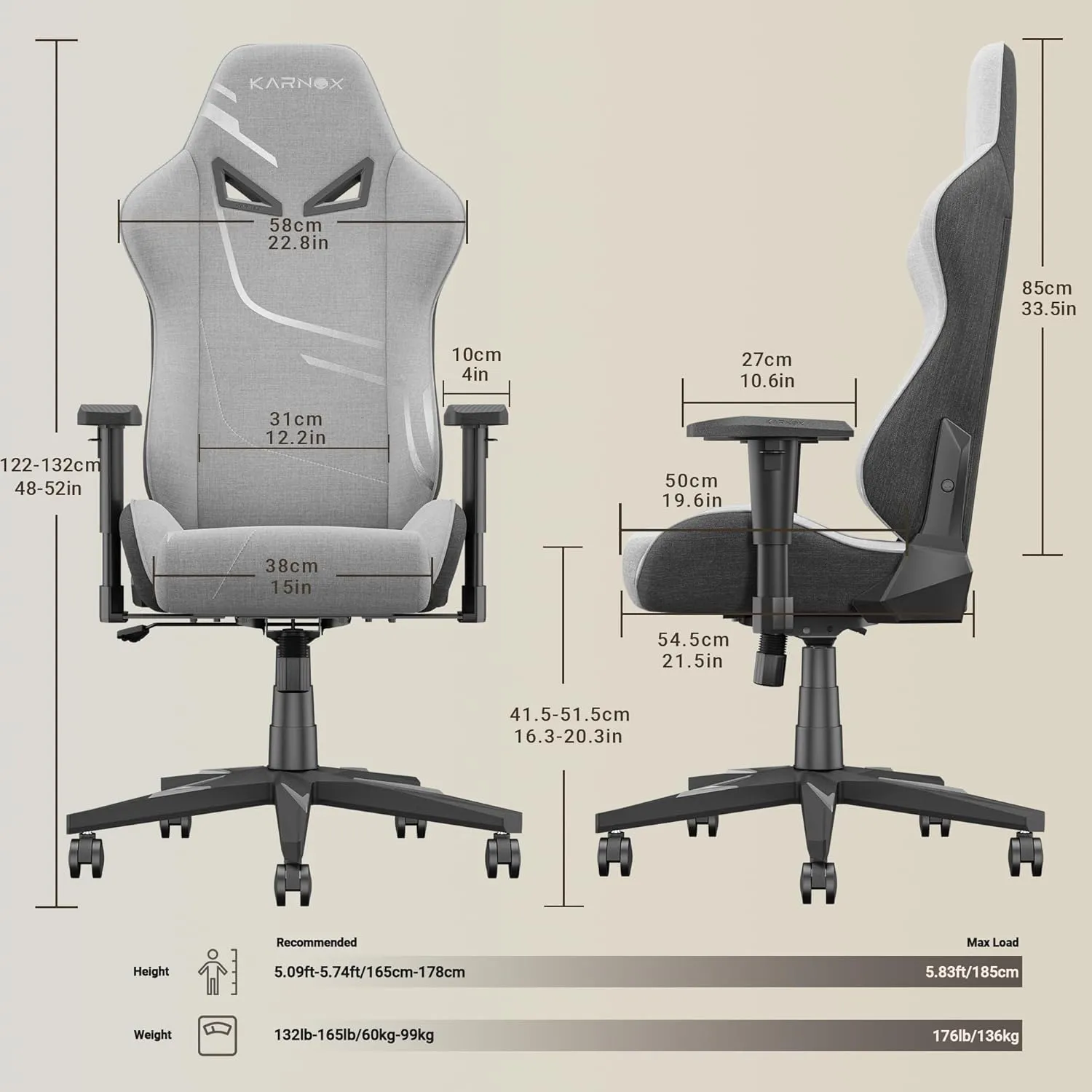 KORNOX Gaming Chair Ergonomic Fabric for Adults, Office Chair High Back,Desk Chair Racing,Task Chair Cloth Adjustable Swivel,Game Chair with Headrest and Lumbar Support for Teens,Silver Grey