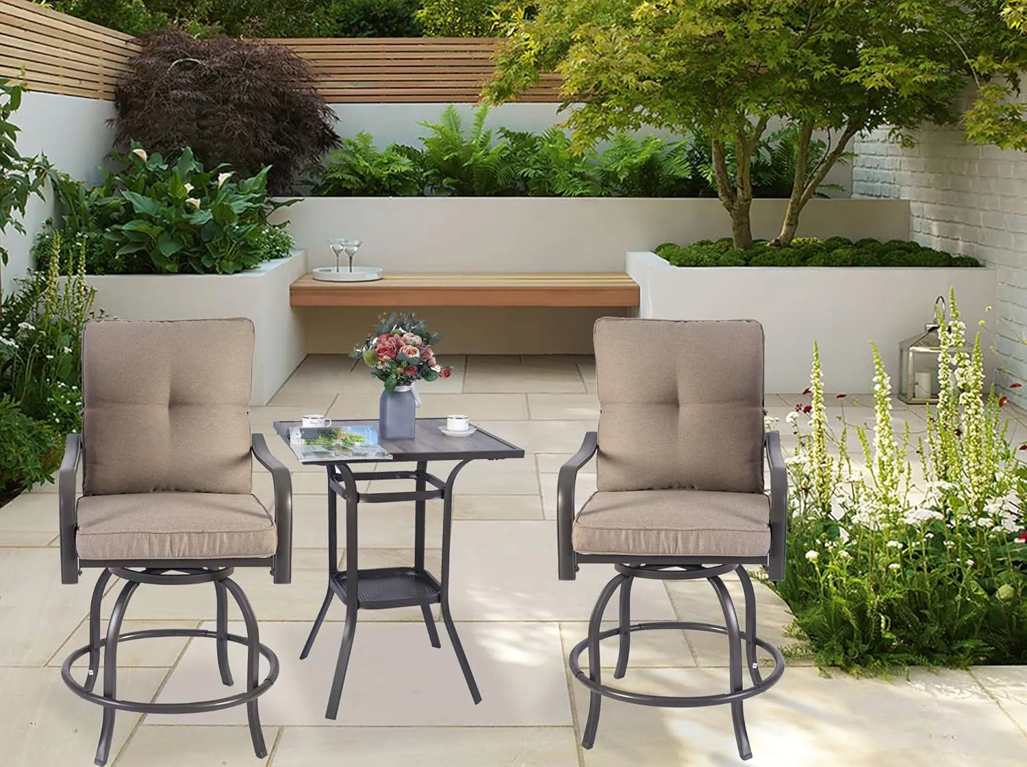Kozyard Isabella High Swivel Bar Stools/Chair Set for Home Patio, Back Yard, Cafes, Bistro, Restaurants and Chic Bars (Beige)