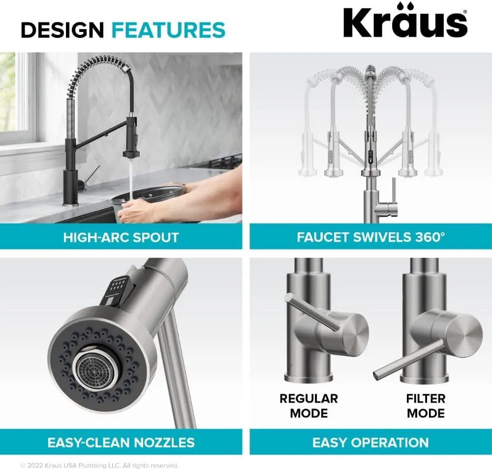 Kraus Bolden 2-in-1 Pull-Down Single Handle Kitchen Sink Filter Water Faucet for Reverse Osmosis or Water Filtration System in Brushed Brass/Matte Black, KFF-1610BBMB
