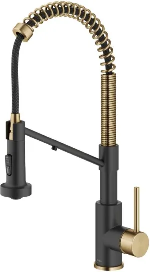 Kraus Bolden 2-in-1 Pull-Down Single Handle Kitchen Sink Filter Water Faucet for Reverse Osmosis or Water Filtration System in Brushed Brass/Matte Black, KFF-1610BBMB