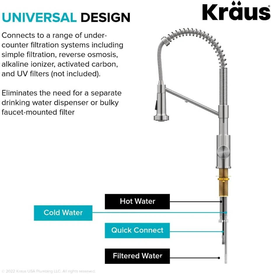 Kraus Bolden 2-in-1 Pull-Down Single Handle Kitchen Sink Filter Water Faucet for Reverse Osmosis or Water Filtration System in Brushed Brass/Matte Black, KFF-1610BBMB