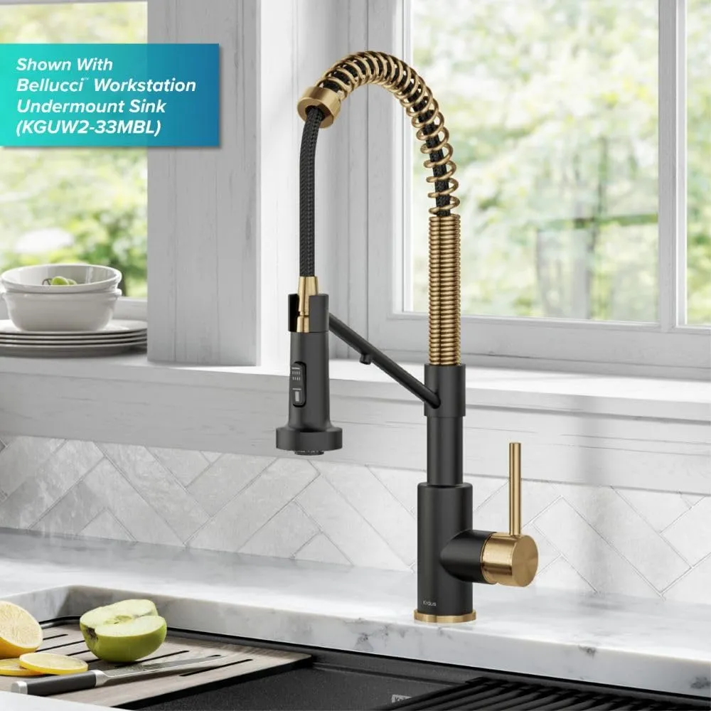 Kraus Bolden 2-in-1 Pull-Down Single Handle Kitchen Sink Filter Water Faucet for Reverse Osmosis or Water Filtration System in Brushed Brass/Matte Black, KFF-1610BBMB
