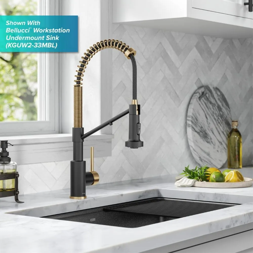 Kraus Bolden 2-in-1 Pull-Down Single Handle Kitchen Sink Filter Water Faucet for Reverse Osmosis or Water Filtration System in Brushed Brass/Matte Black, KFF-1610BBMB