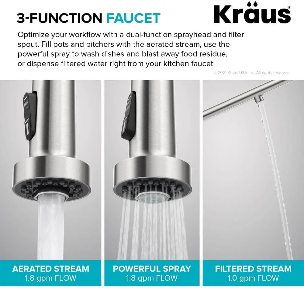 Kraus Bolden 2-in-1 Pull-Down Single Handle Kitchen Sink Filter Water Faucet for Reverse Osmosis or Water Filtration System in Chrome, KFF-1610CH