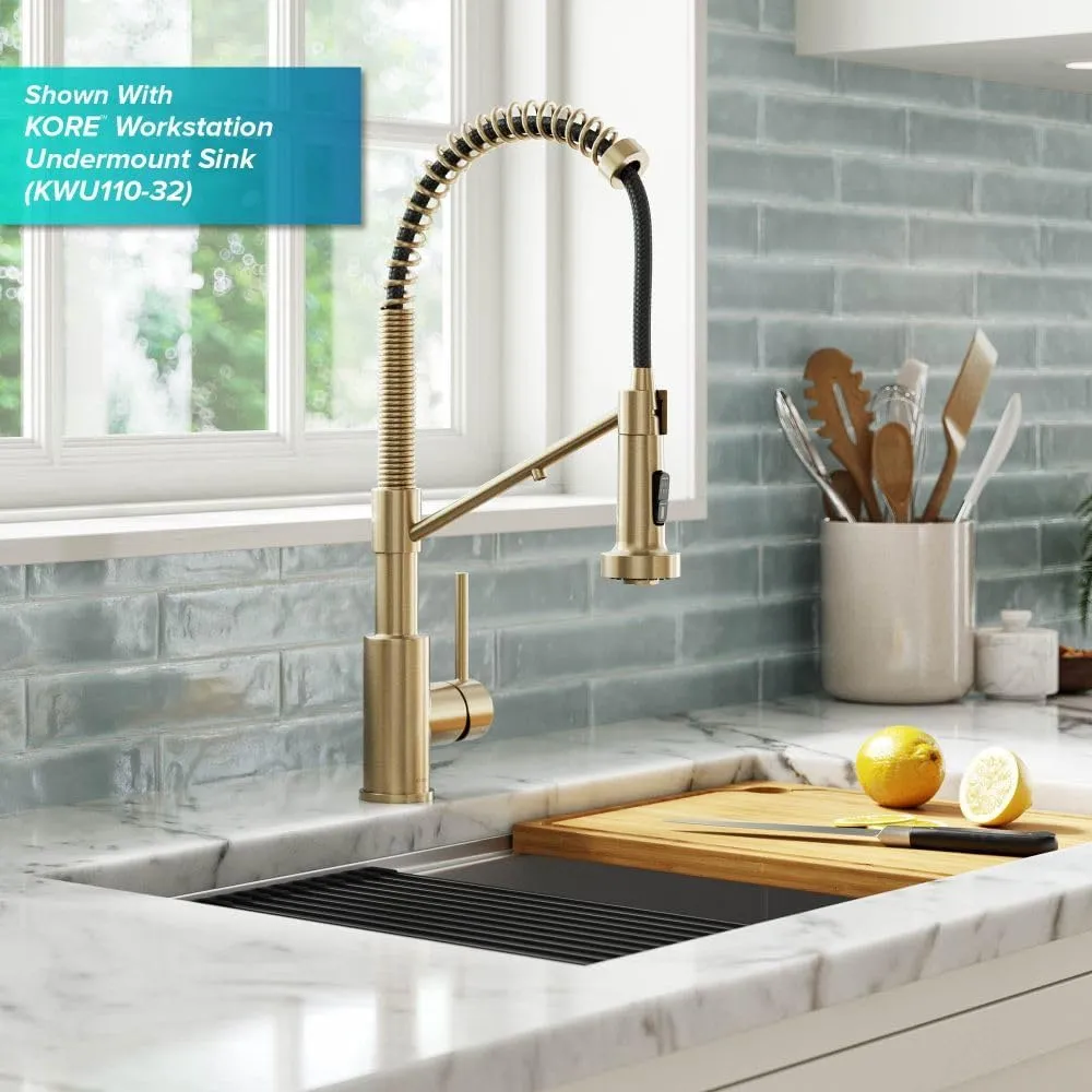 Kraus Bolden 2-in-1 Pull-Down Single Handle Kitchen Sink Filter Water Faucet for Reverse Osmosis or Water Filtration System in Spot-Free Antique Champagne Bronze, KFF-1610SFACB