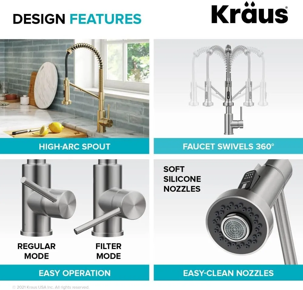 Kraus Bolden 2-in-1 Pull-Down Single Handle Kitchen Sink Filter Water Faucet for Reverse Osmosis or Water Filtration System in Spot-Free Antique Champagne Bronze, KFF-1610SFACB