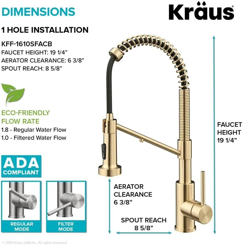 Kraus Bolden 2-in-1 Pull-Down Single Handle Kitchen Sink Filter Water Faucet for Reverse Osmosis or Water Filtration System in Spot-Free Antique Champagne Bronze, KFF-1610SFACB