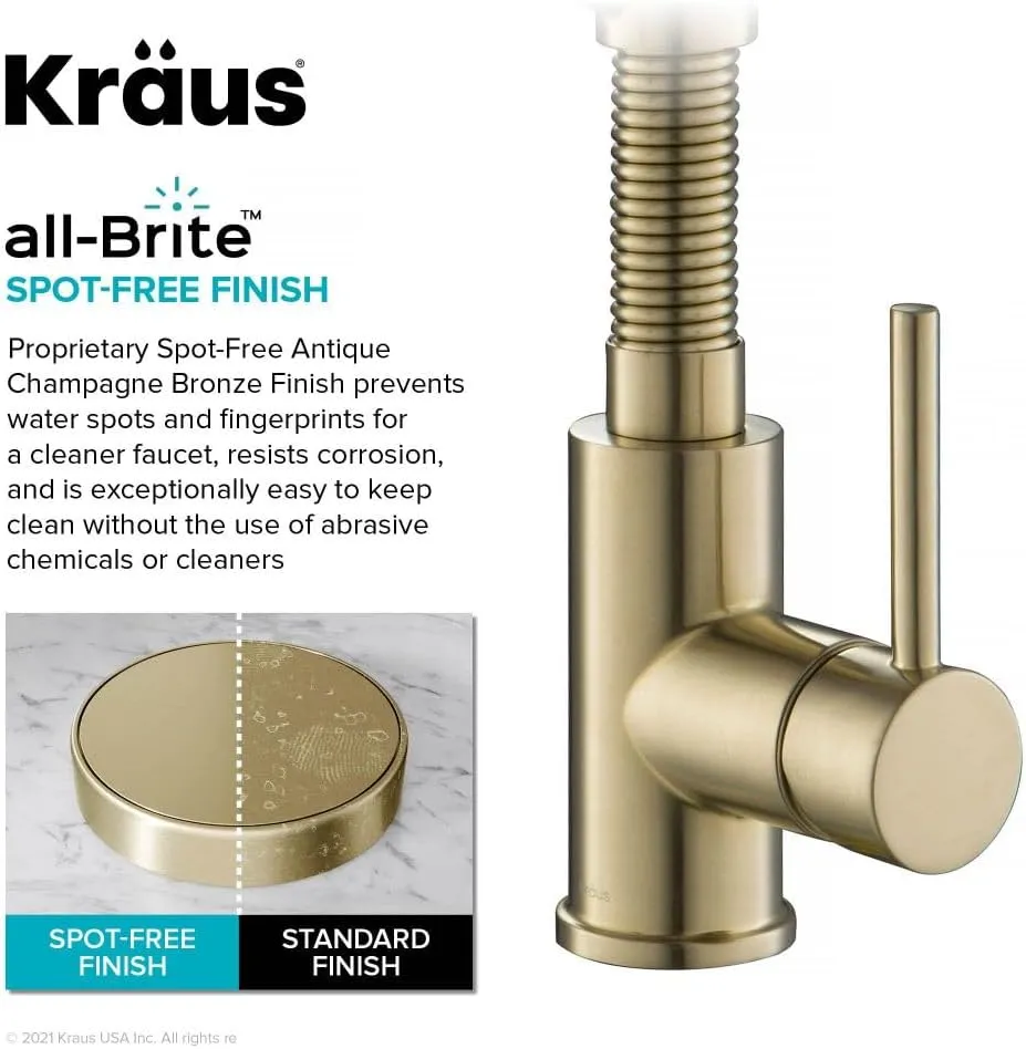 Kraus Bolden 2-in-1 Pull-Down Single Handle Kitchen Sink Filter Water Faucet for Reverse Osmosis or Water Filtration System in Spot-Free Antique Champagne Bronze, KFF-1610SFACB
