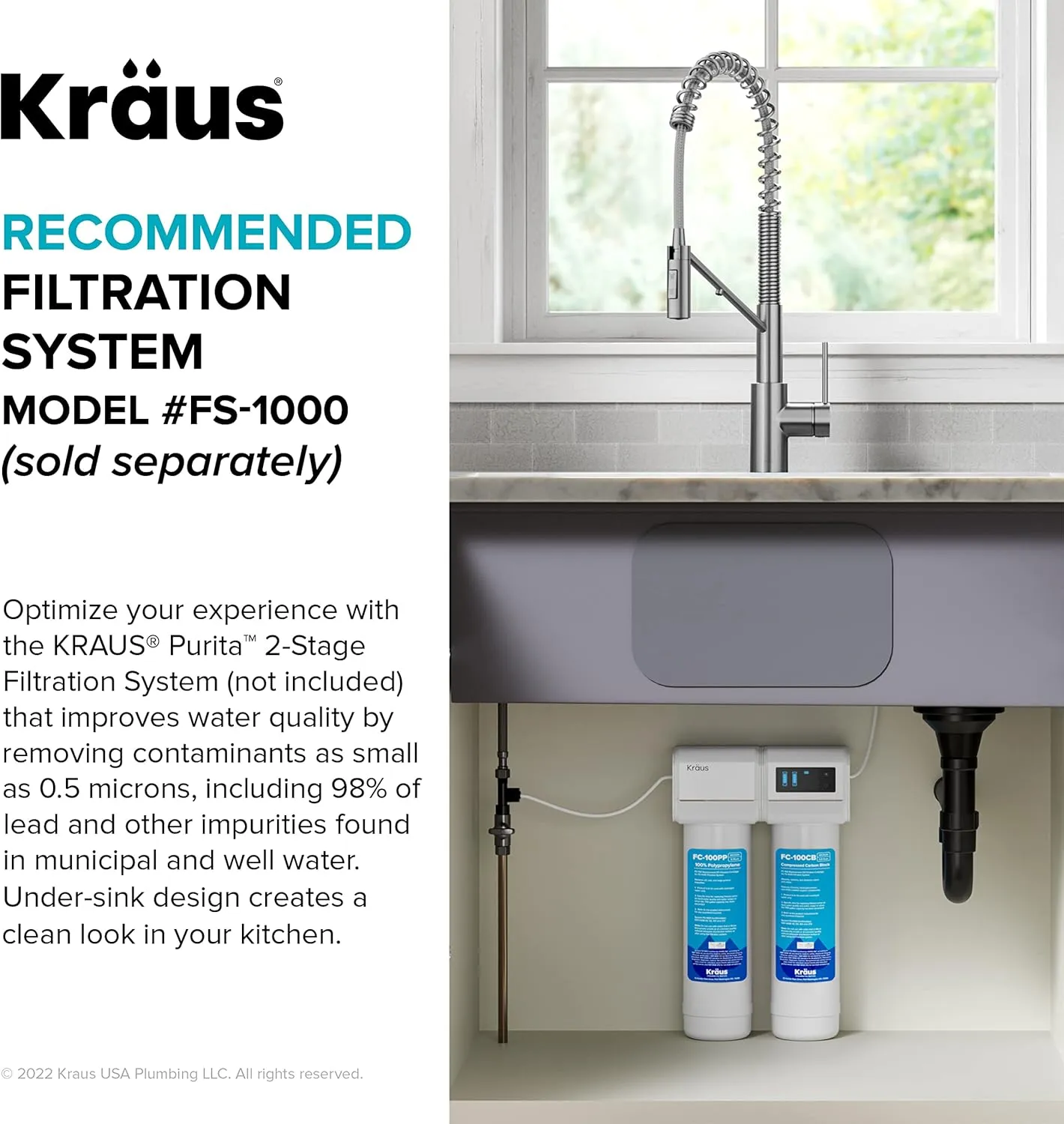 KRAUS Oletto 2-in-1 Commercial Style Pull-Down Single Handle Water Filter Kitchen Faucet for Reverse Osmosis or Water Filtration System in Spot-Free Antique Champagne Bronze, KFF-2631SFACB