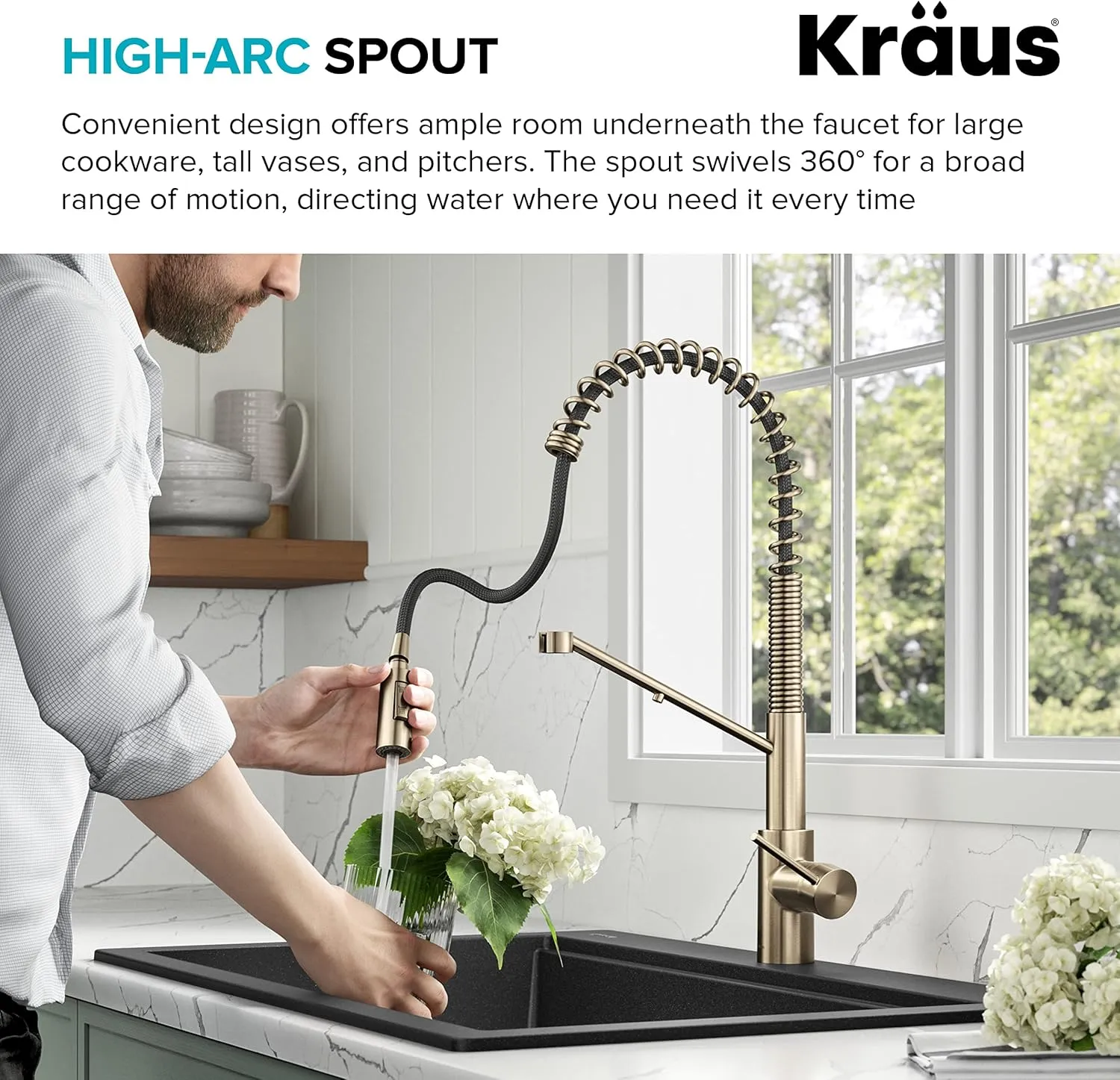 KRAUS Oletto 2-in-1 Commercial Style Pull-Down Single Handle Water Filter Kitchen Faucet for Reverse Osmosis or Water Filtration System in Spot-Free Antique Champagne Bronze, KFF-2631SFACB