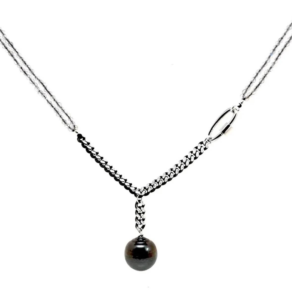 Labradorite Curb Chain Pearl Drop Necklace