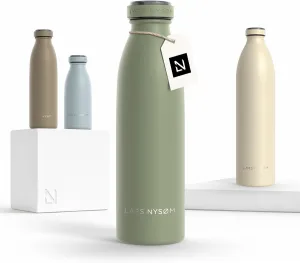 LARS NYSØM Stainless Steel Insulated Water Bottle 12oz 17oz 25oz 34oz 51oz | Insulated Thermo Flask for Hot and Cold Beverages | Leakproof Drinking Bottle (Sage Green, 17oz)