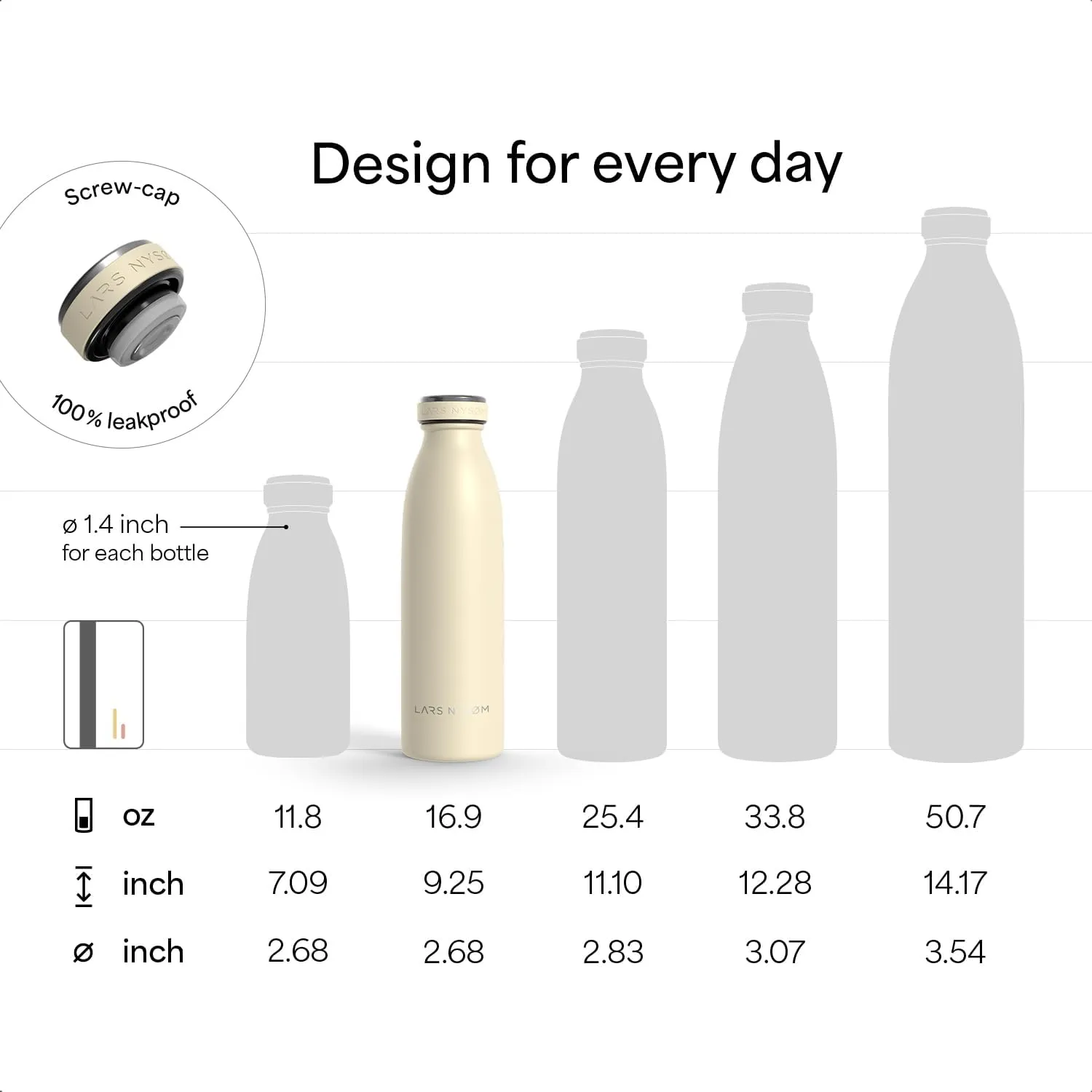 LARS NYSØM Stainless Steel Insulated Water Bottle 12oz 17oz 25oz 34oz 51oz | Insulated Thermo Flask for Hot and Cold Beverages | Leakproof Drinking Bottle (Sage Green, 17oz)