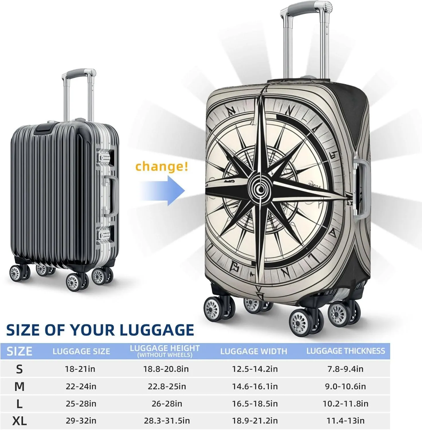 Law of the Compass Navigation 1 Print Suitcase Covers Personalized Luggage Protector Elastic Washable Travel Gear Cover