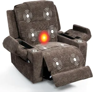 Lay Flat Power Electric Lift Recliner Chair for Elderly Seniors Adults with Extended Footrest Heat Massage,USB,Type-C Ports, Infinite Position, Armrest Storage, Cup Holders,Brown