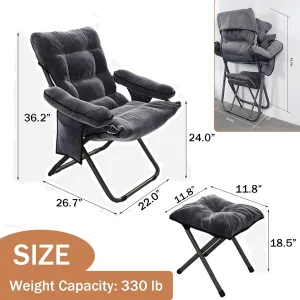 Lazy Chair Modern Aluminum Lounge Reclining Armchair Sofa with Ottoman Comfy Reclining Chair for Living Room, Grey
