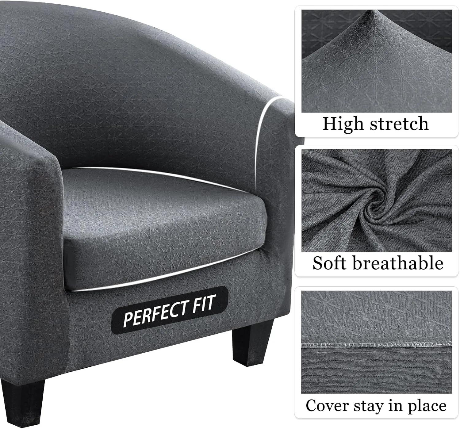 Lellen Club Chair Slipcover with Seat Cushion Cover Round Tub Chair Slipcovers Barrel Chair Cover Arm Protector Armchair Covers Reusable Stretch Sofa Covers for Living Room Bedroom Office Dining Room