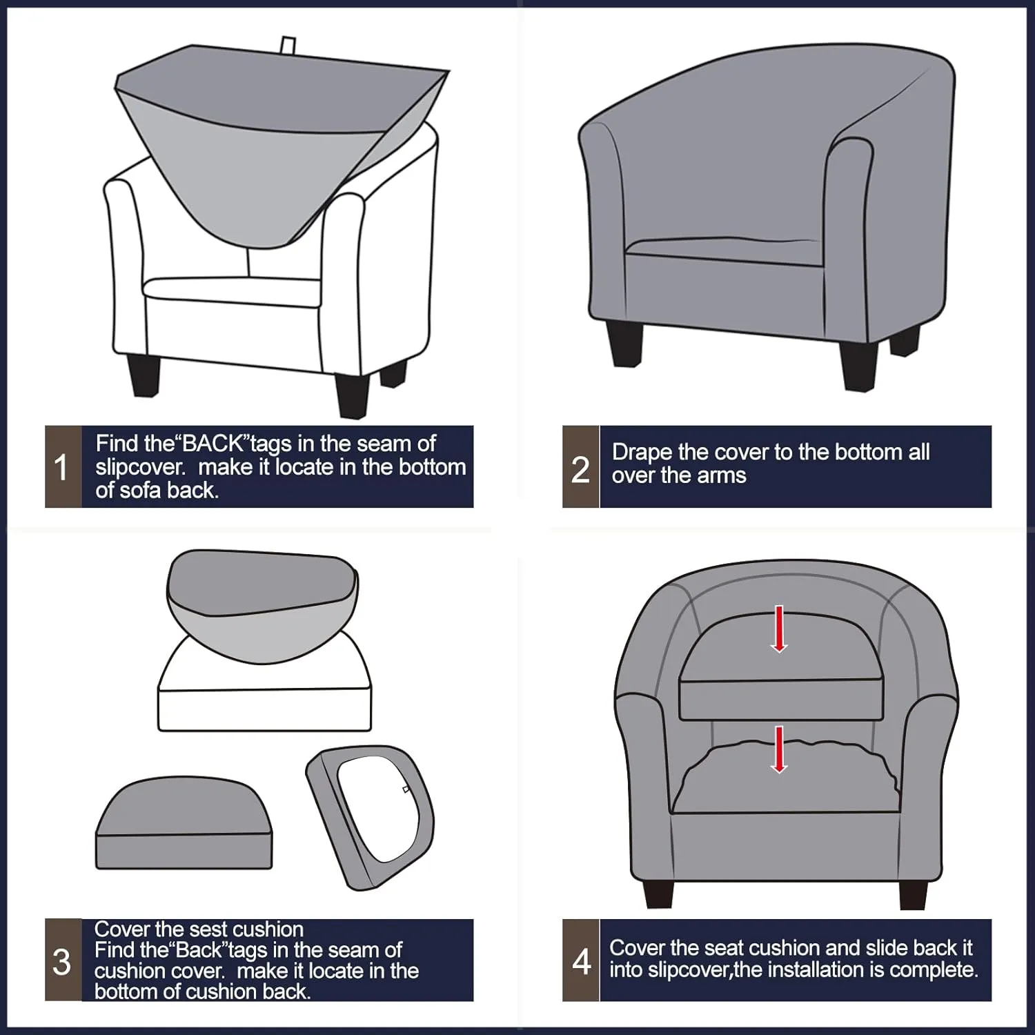 Lellen Club Chair Slipcover with Seat Cushion Cover Round Tub Chair Slipcovers Barrel Chair Cover Arm Protector Armchair Covers Reusable Stretch Sofa Covers for Living Room Bedroom Office Dining Room