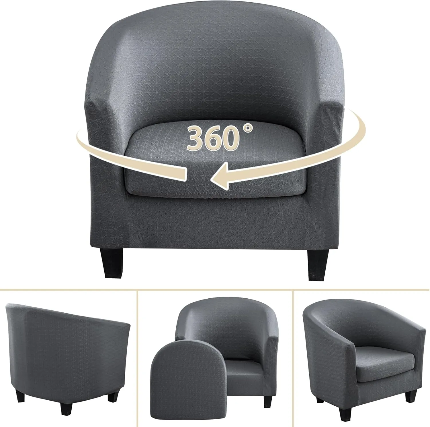 Lellen Club Chair Slipcover with Seat Cushion Cover Round Tub Chair Slipcovers Barrel Chair Cover Arm Protector Armchair Covers Reusable Stretch Sofa Covers for Living Room Bedroom Office Dining Room