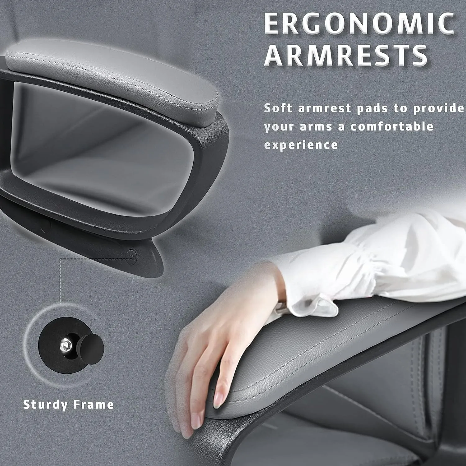 LEMBERI Office Desk Chair, Big and Tall Managerial Executive Chair, High Back Computer Chair, Ergonomic Adjustable Height PU Leather Chairs with Cushions Armrest for Long Time Sitting (Grey)