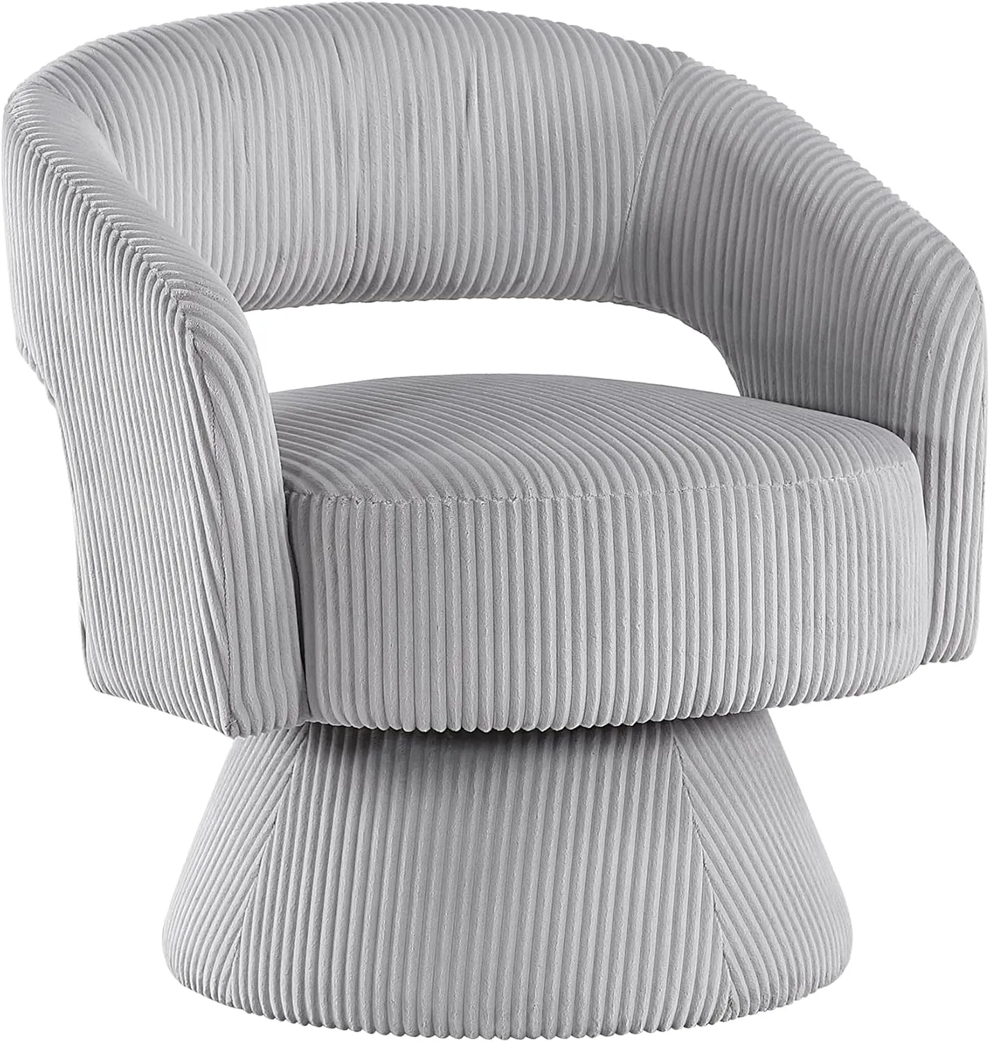 Lexicon 360 Degree Swivel Accent Chair Arm Chair, Modern Comfy Corduroy Barrel Chair, Open Back Round Chair with Metal Swivel Base, Club Armchair for Living Room/Bedroom/Office, Gray