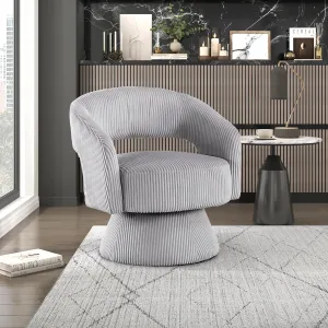 Lexicon 360 Degree Swivel Accent Chair Arm Chair, Modern Comfy Corduroy Barrel Chair, Open Back Round Chair with Metal Swivel Base, Club Armchair for Living Room/Bedroom/Office, Gray