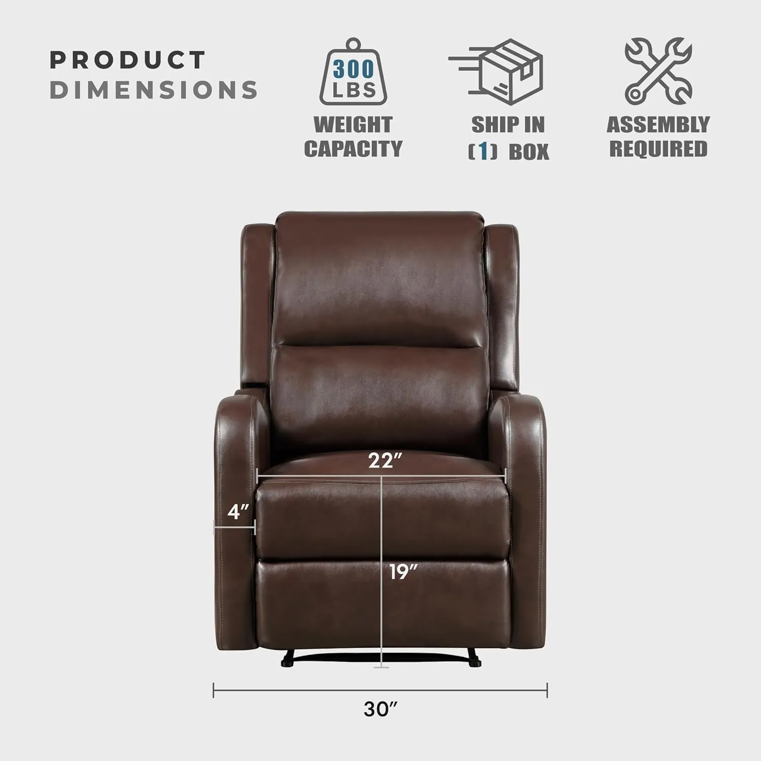 Lexicon Manual Recliner Chair, Reclining Sofa Chair, Home Theater Seating, Wall Hugger, Manual Recliner for Living Room/Office/Apartment, Easy Assembly, Brown Faux Leather