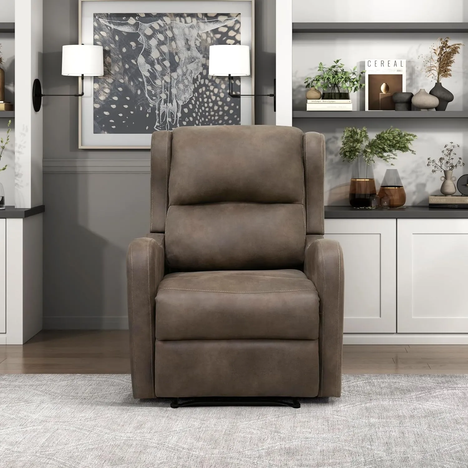 Lexicon Manual Recliner Chair, Reclining Sofa Chair, Home Theater Seating, Wall Hugger, Manual Recliner for Living Room/Office/Apartment, Easy Assembly, Brown Polished Microfiber