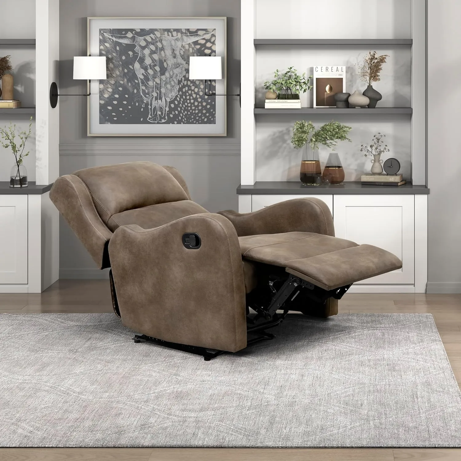 Lexicon Manual Recliner Chair, Reclining Sofa Chair, Home Theater Seating, Wall Hugger, Manual Recliner for Living Room/Office/Apartment, Easy Assembly, Brown Polished Microfiber